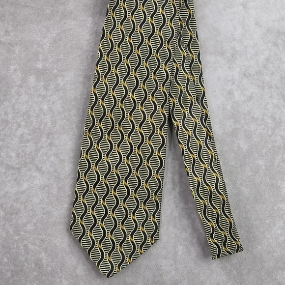 Harrods Knightsbridge Black Gold Repp Geometric 100% Silk Men's Neck Tie NWOT - Picture 2 of 6